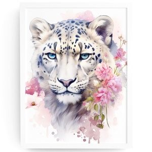 Watercolor Snow Leopard Portrait Wall Art Illustration Print Poster Unframed